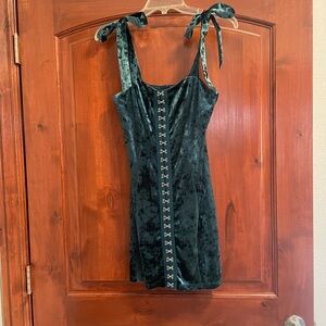 Forever 21 Teal Velvet Mini Dress with Bow Straps